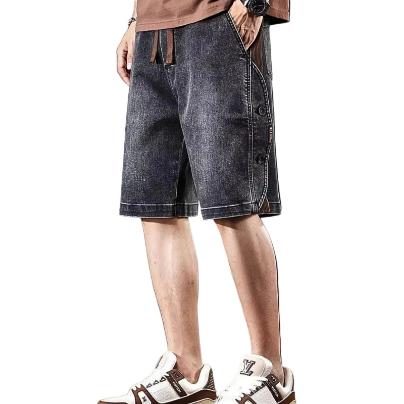 Men's Wide Leg Denim Shorts Side Button Closure Design Slash Pockets Casual M-3XL