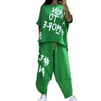 Women's Casual Outfit Set Loose Sporty Style Short Sleeve Letter Print Top and Pants
