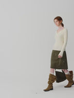 Women's Skirt Viscose Broadcloth Straight Cargo-Style Pockets High-Rise Empire Waist Knee-Length Casual Winter