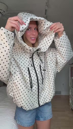 Polka Dot Hooded Women's Jacket Chic Turtleneck Zipper Long Sleeve Pockets Thin Coat 2026 Autumn Outerwear