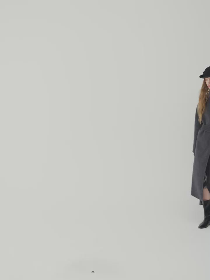 Women's 100% Wool Double-Sided Overcoat – Turn-Down Collar, Belt, X-Long