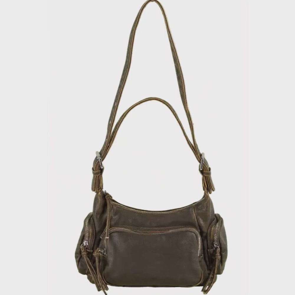 Fame Retro Crossbody Bags Multi Pocket Vegan Leather Casual Soft Shoulder Bags