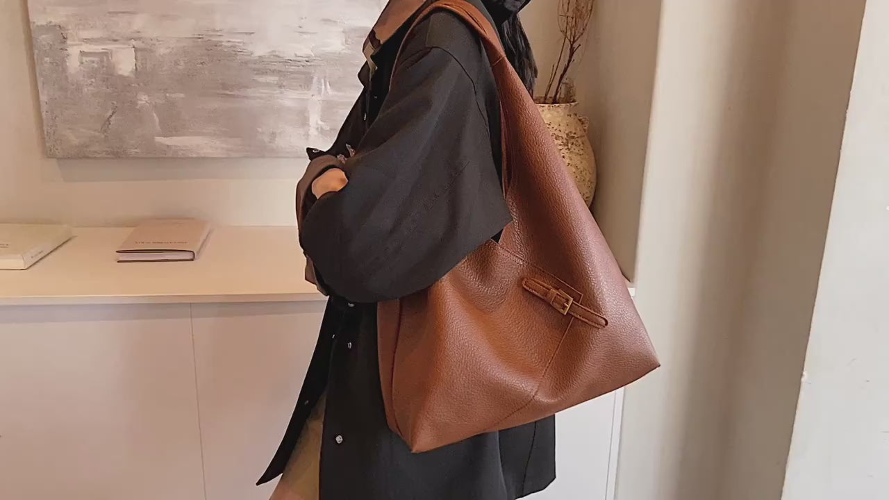 Large Leather Shoulder Bags Women Snap Hobo Bag with Inner Mini Purse 2 in 1