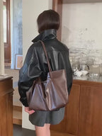 Drawstring Pleated PU Leather Shoulder Bags Women's Large  Casual Daily Handbag