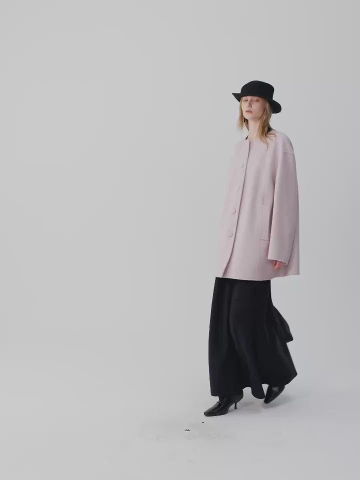 Women's Wool & Alpaca Double-Sided Overcoat – Round Neck, Mid-Long, Loose Fit