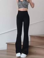 Women's High Waist Flared Pants Elastic Waist Slim Long Leggings Stretch S-2XL