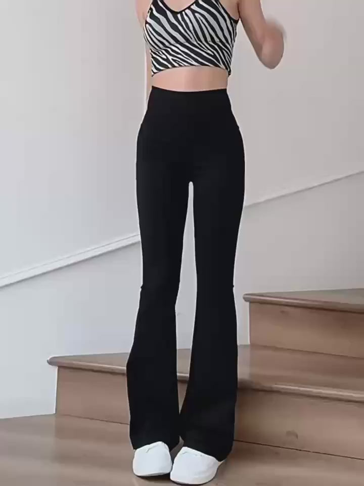 Women's High Waist Flared Pants Elastic Waist Slim Long Leggings Stretch S-2XL