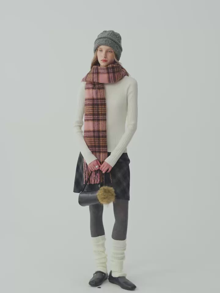 Women's Scarf Fringed Plaid Knit Polyester Cozy Warm Neck Warmer Casual Winter One Size