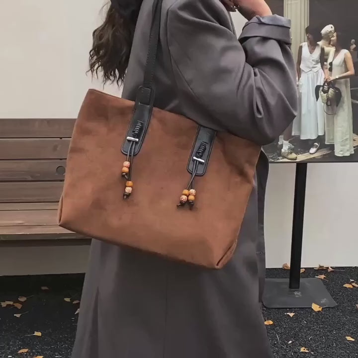 Women's Soft Faux Leather Tote Shoulder Bag with Zipper Closure