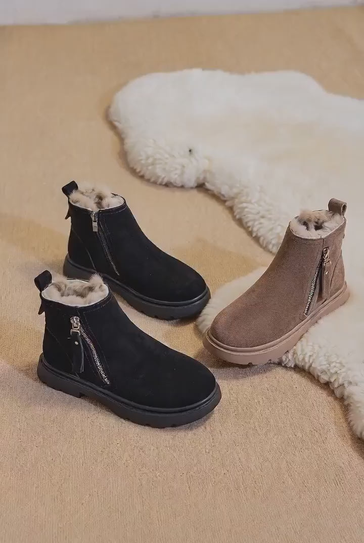 Damen Cow-Suede Knöchelstiefel - Warme Plush-Futter Schneestiefel