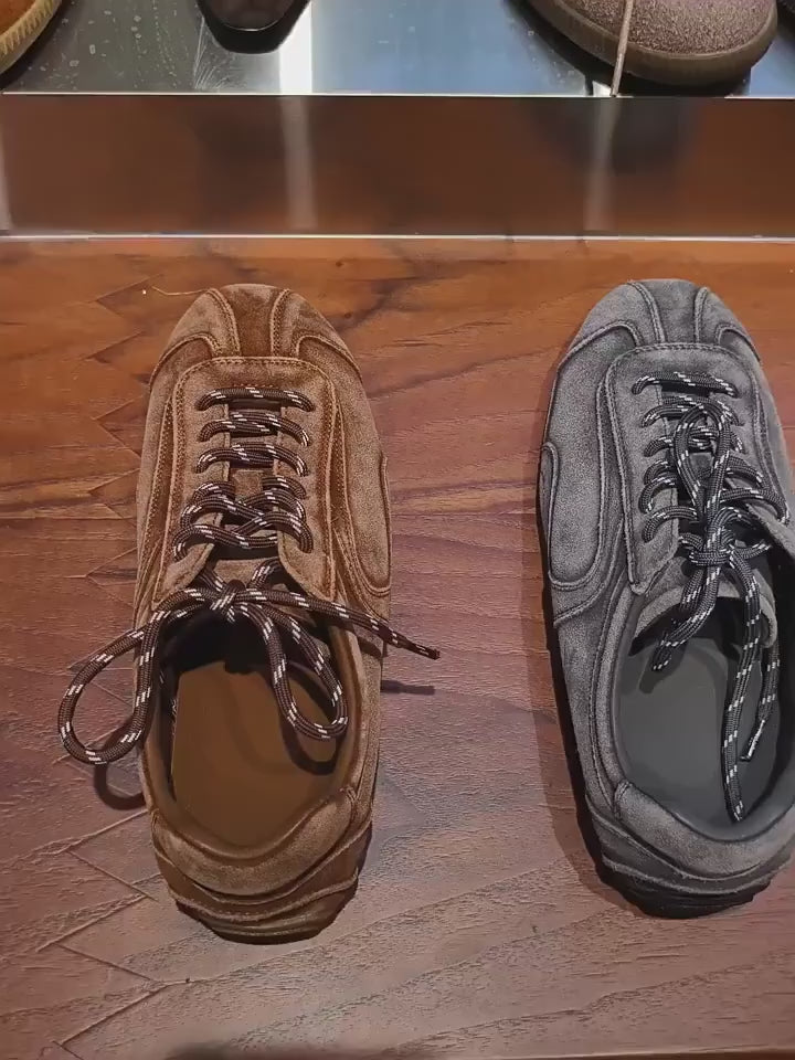 Women's Genuine Leather Flat Sneakers Retro Lace-Up Casual Shoes