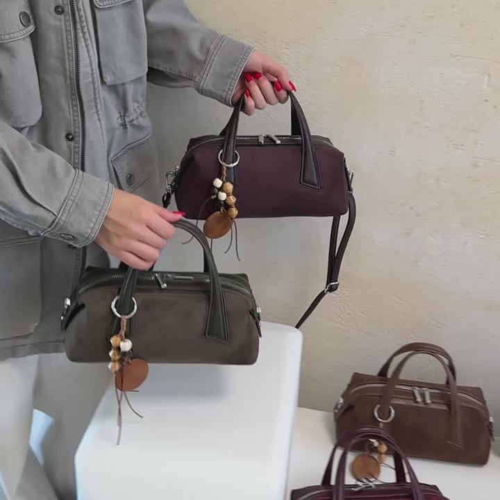 Women's Small Boston-Style PU Crossbody Bag with Zipper