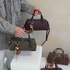 Women's Small Boston-Style PU Crossbody Bag with Zipper