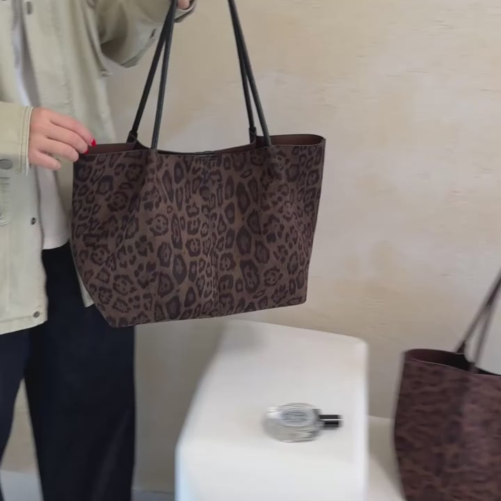Women's Leopard Print Faux Leather Tote Shoulder Bag