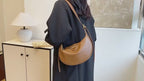Crescent Shoulder Bag with Plush Charm Medium Zipper Soft Pu Leather Crossbody