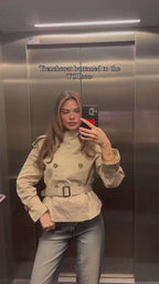 Khaki Belted Short Trench Coat for Women