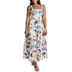 Summer Midi Dress Seashell Print Scalloped Starps Ruffle Sleeveless Back Tie