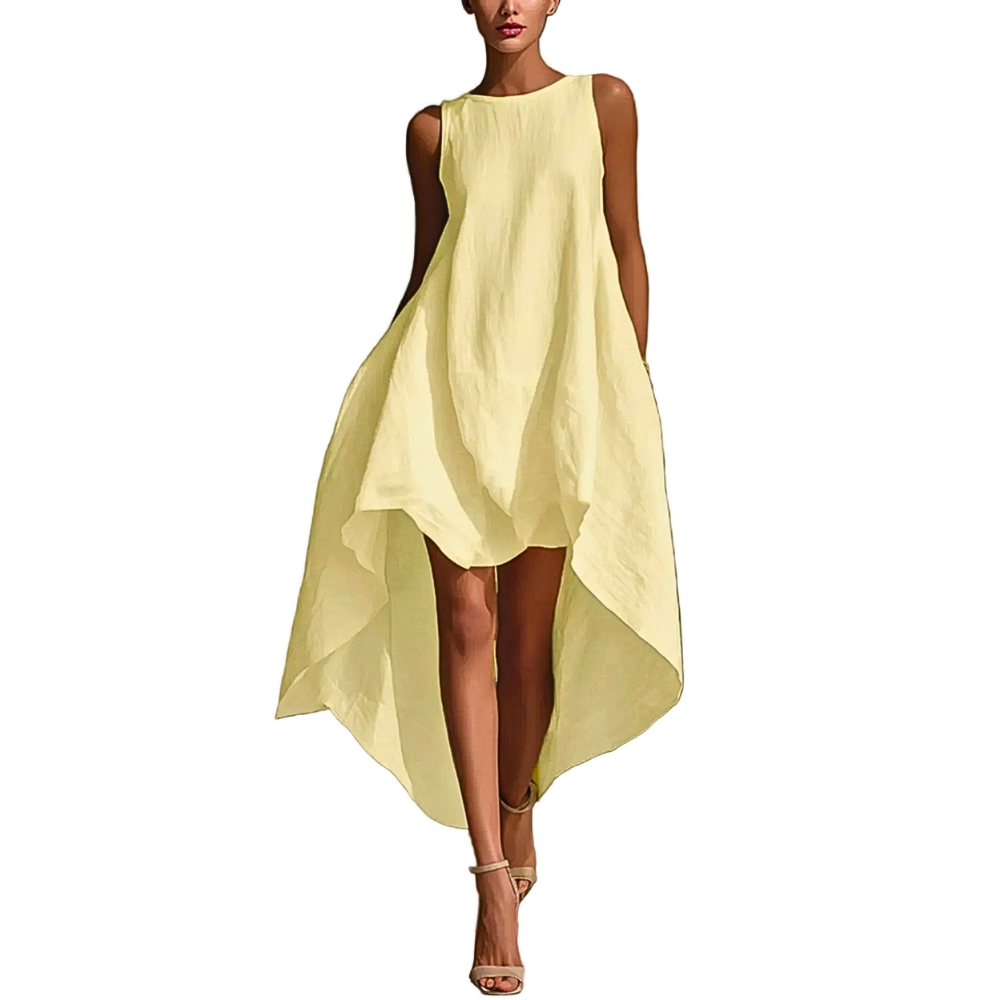 Midi Dress High-Low Sleeveless Round Neck Summer Oversized Loose with Pockets