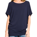 Zenana Damen lockere Bluse Hacci Dolman Kurzarm U-Boot-Ausschnitt Marineblaues Oberteil