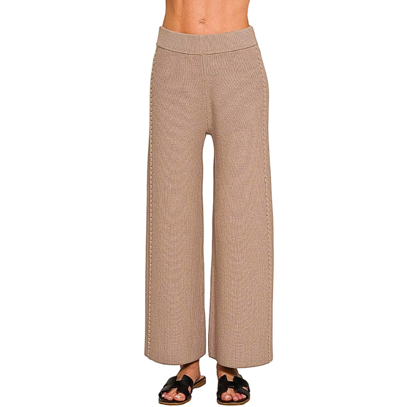 Zenana Sweater Pants Wide-Leg High Waisted Women's Viscose Knit Lightwight Cocoa