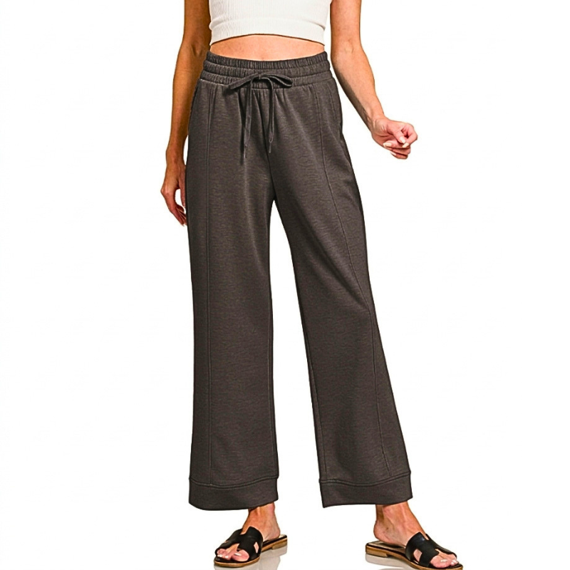 Zenana Casual Joggers Black Scuba Wide-Leg Drawstring Comfort Lounge Pants